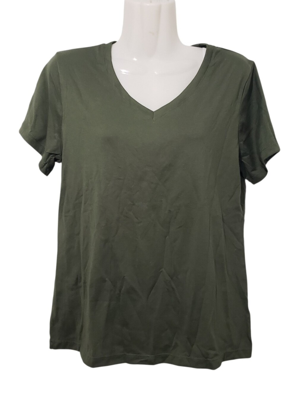 TIME AND TRU Olive Green V-Neck Short Sleeve Top | Small